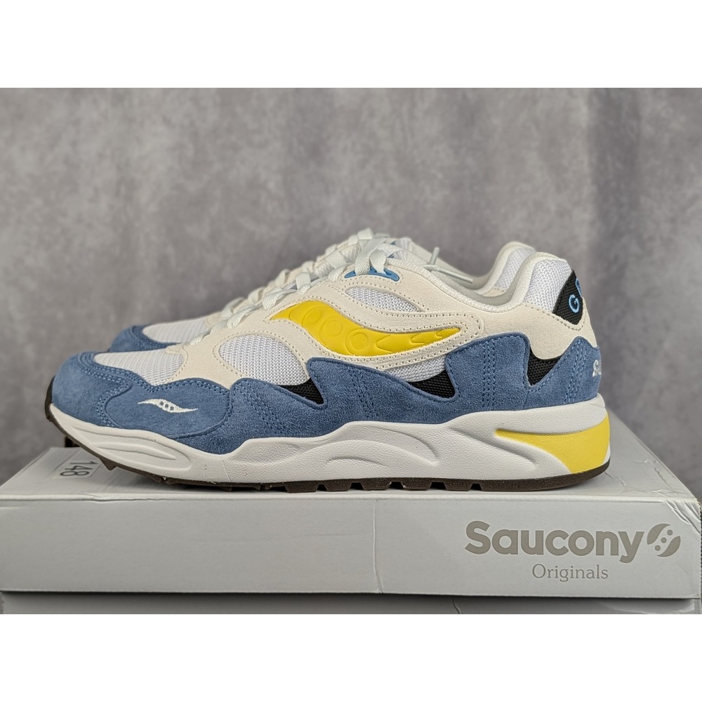 Saucony Grid Shadow 2 Mens Sneakers White Blue Yellow S70772-8 Size 11 NEW